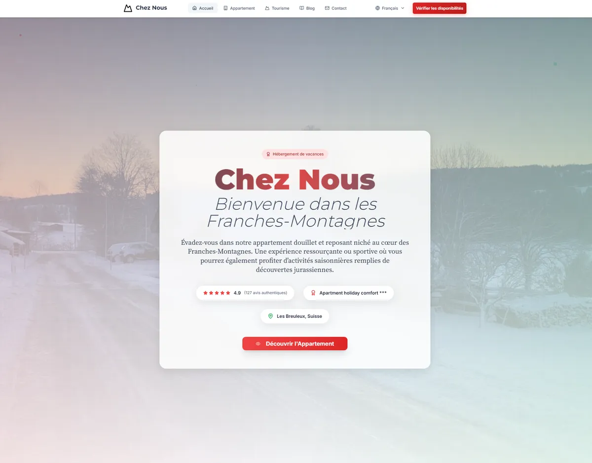 Website Appartement Chez Nous, Ferienwohnungs-Plattform mit Online-Buchungssystem