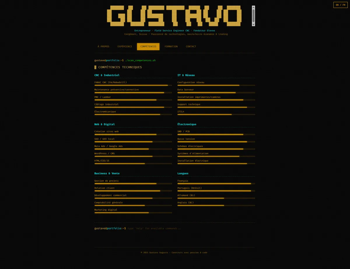 Interaktiver CV Terminal, Online-Lebenslauf im Retro-Design eines Linux-Terminals