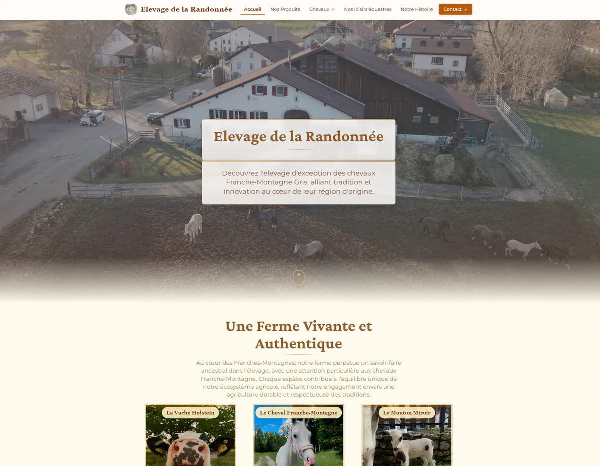 Startseite der Website Élevage de la Randonnée, Pferdezucht im Jura