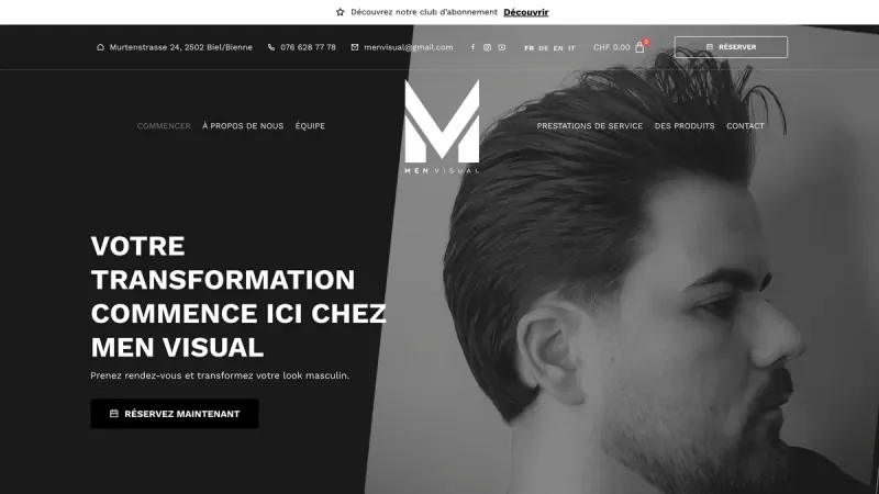 Startseite der Website von MenVisual, Coiffeur- und Barbersalon für Männer in Biel