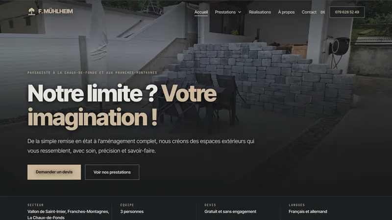 Startseite der Website von F. Mühlheim, Landschaftsmaurer in La Ferrière
